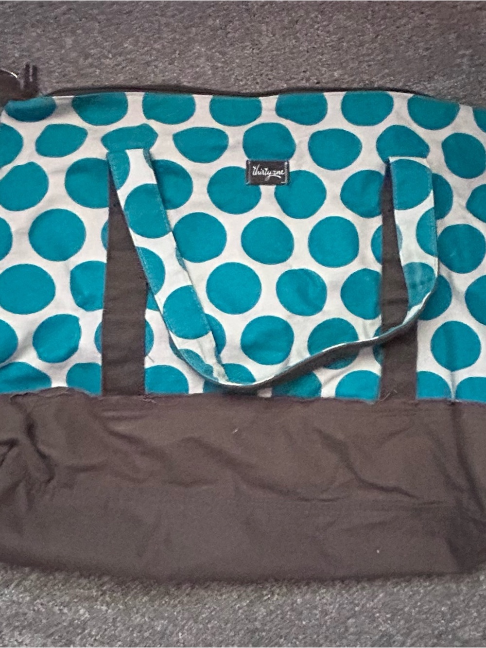 thirty-one Teal Polka Dot Canvas Tote with Brown Base